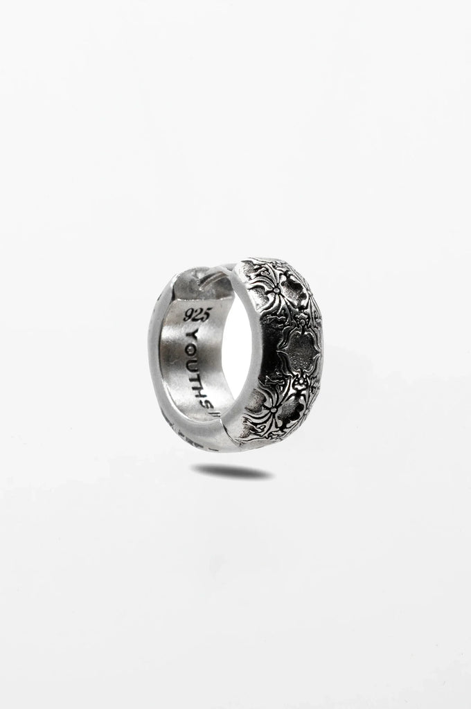 FLORAL HOOP EARRING IN STERLING SILVER - Youths In Balaclava