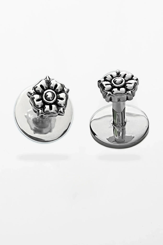 FLOWER FASTENING BUTTON IN STERLING SILVER - Youths In Balaclava