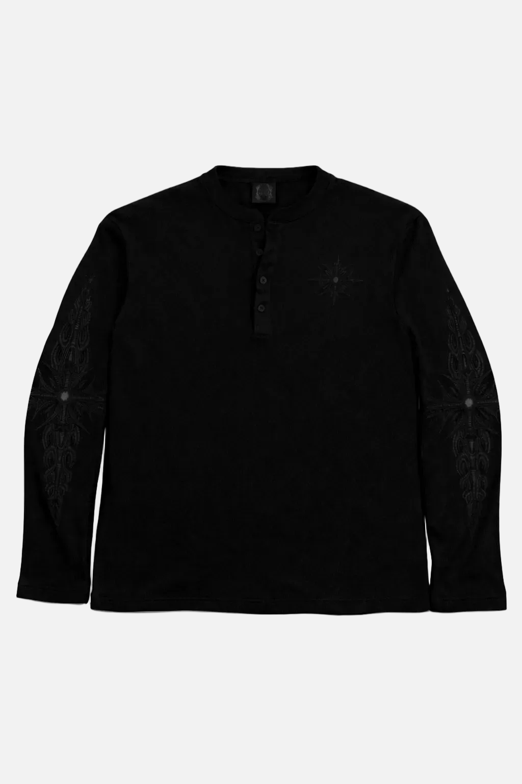 SYMBIOTE BLACK WAFFLE-KNIT HENLEY L/S SHIRT