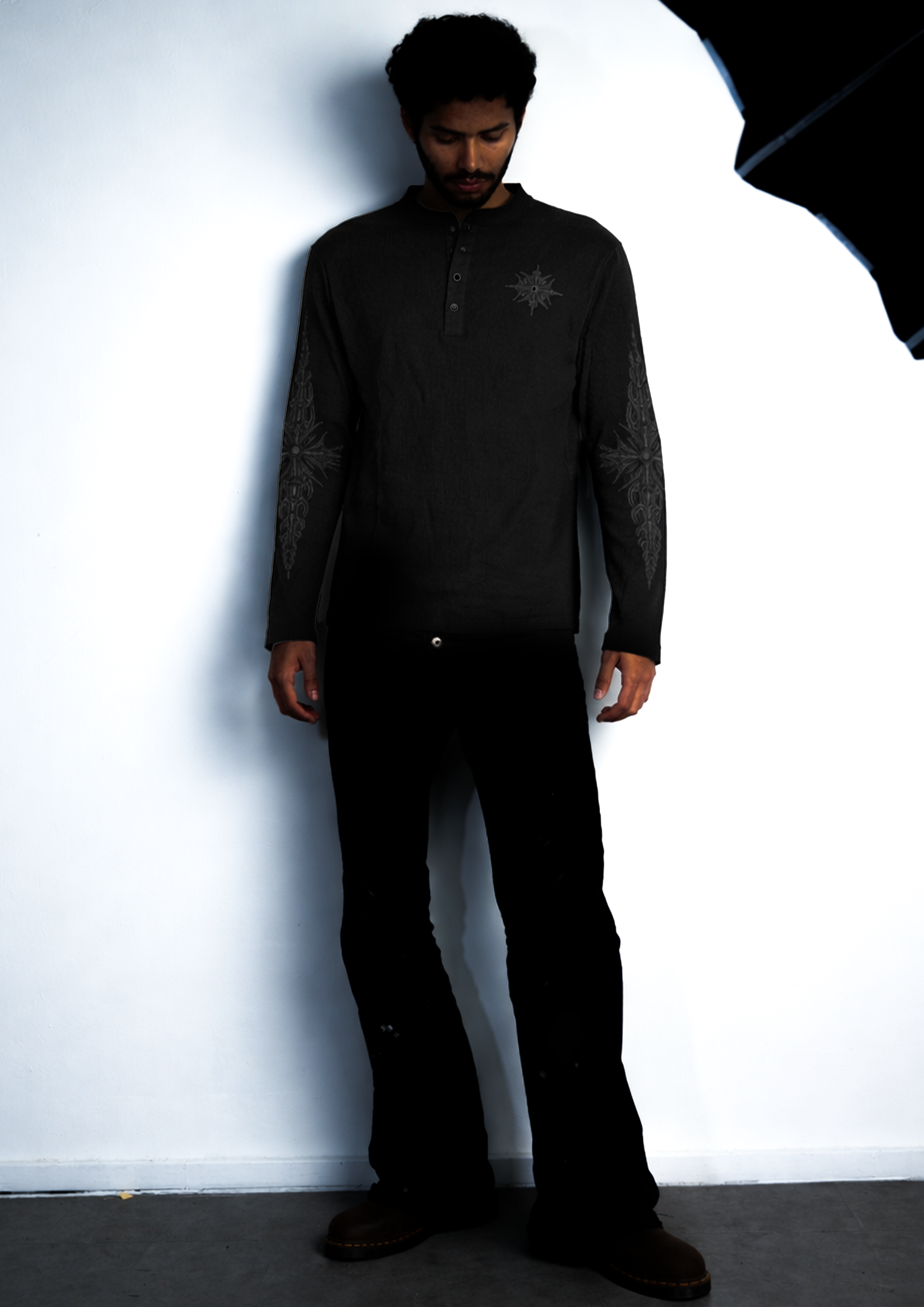 SYMBIOTE BLACK WAFFLE-KNIT HENLEY L/S SHIRT – Youths In Balaclava