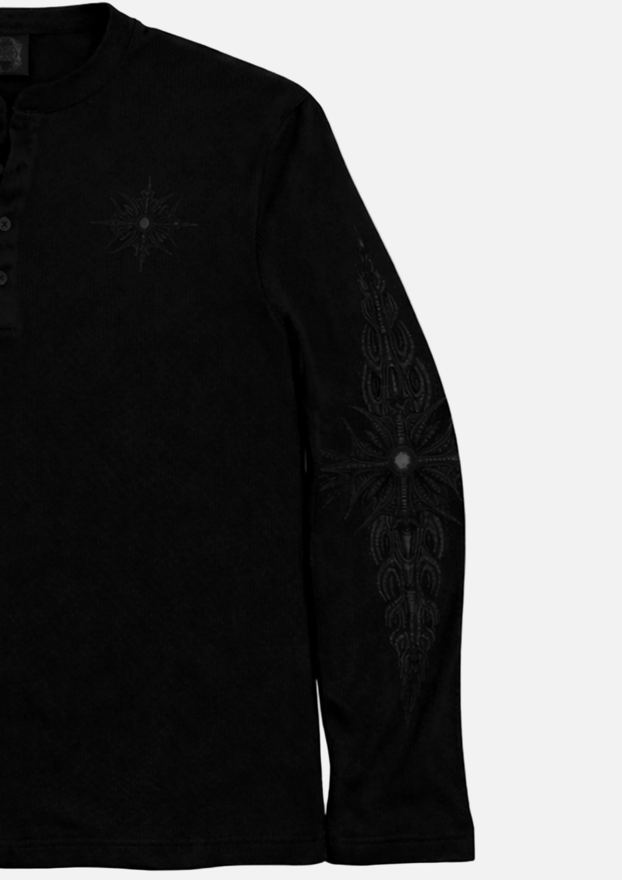 SYMBIOTE BLACK WAFFLE-KNIT HENLEY L/S SHIRT – Youths In Balaclava